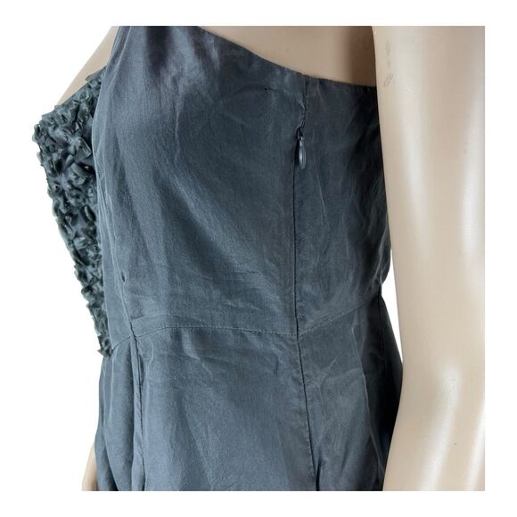Eileen Fisher Gray Silk Chiffon Pleated Lined Sleeveless Beaded Dress MEDIUM - Picture 5 of 15
